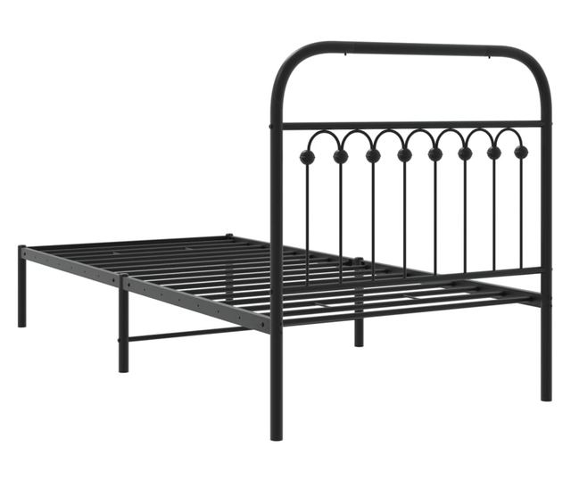 fekete fém ágykeret fejtámlával 90 x 200 cm