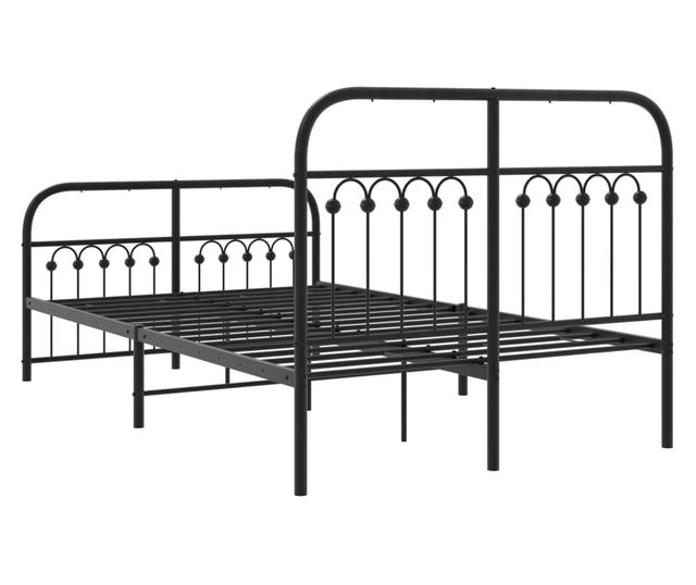 fekete fém ágykeret fej- és lábtámlával 120 x 190 cm