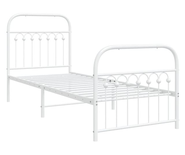 fehér fém ágykeret fej- és lábtámlával 75 x 190 cm