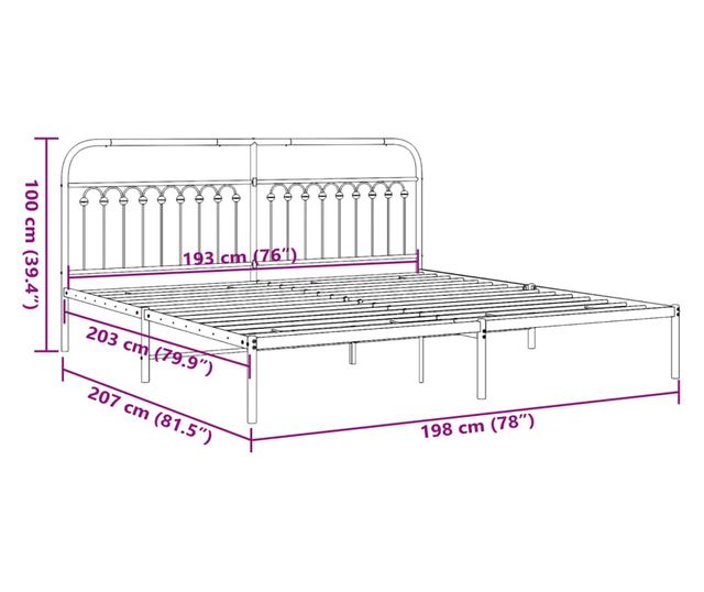 fehér fém ágykeret fejtámlával 193 x 203 cm