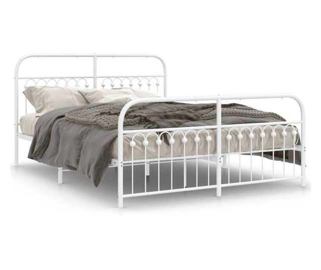 fehér fém ágykeret fej- és lábtámlával 150x200 cm