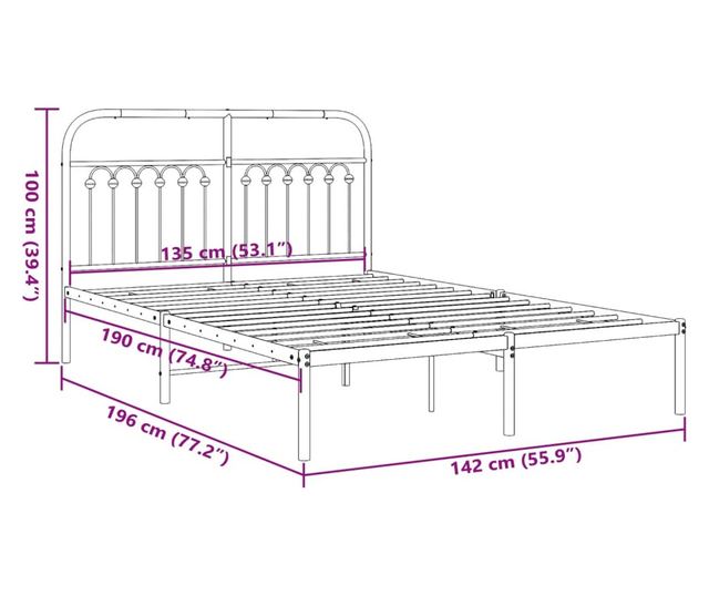 fehér fém ágykeret fejtámlával 135 x 190 cm