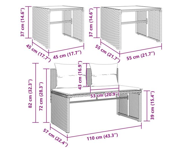 4 részes bézs polyrattan kerti ülőgarnitúra párnákkal
