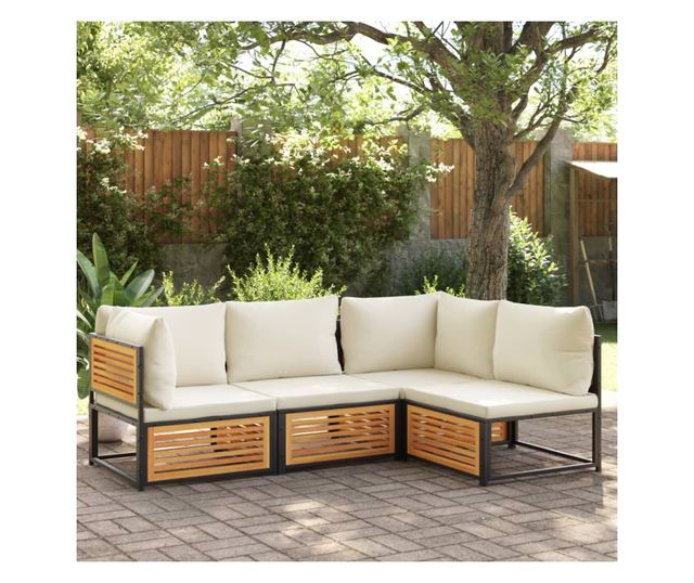 tömör akácfa karfa nélküli kerti kanapé párnákkal