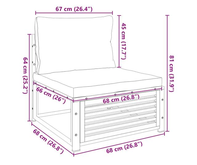 tömör akácfa karfa nélküli kerti kanapé párnákkal