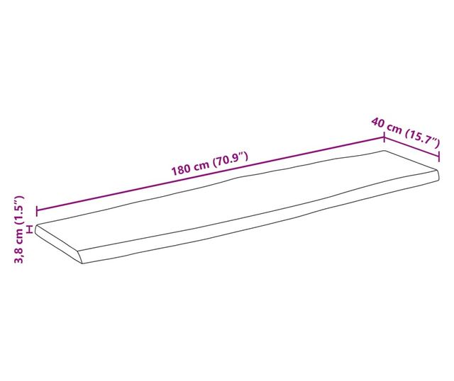 tömör mangófa természetes élű asztallap 180 x 40 x 3,8 cm