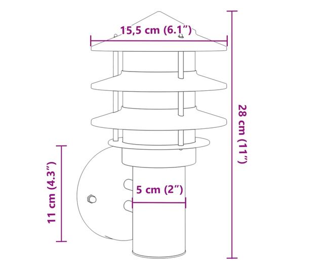 ezüstszínű rozsdamentes acél kültéri falilámpa