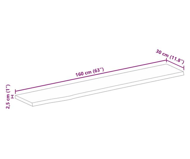 tömör mangófa természetes élű asztallap 160 x 30 x 2,5 cm