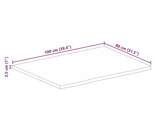 tömör mangófa természetes élű asztallap 100 x 80 x 2,5 cm