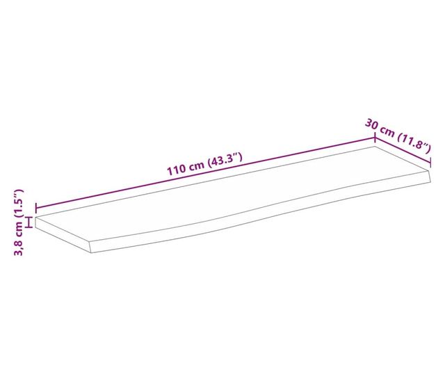 tömör mangófa természetes élű asztallap 110 x 30 x 3,8 cm