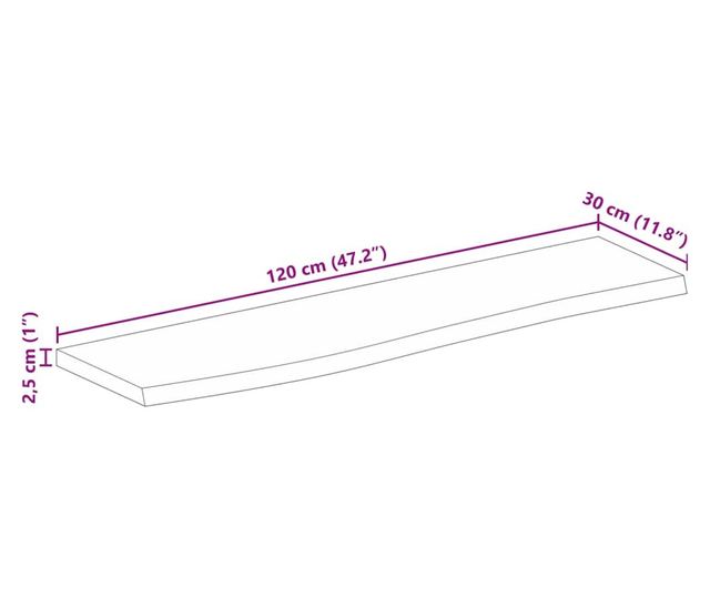 tömör mangófa természetes élű asztallap 120 x 30 x 2,5 cm