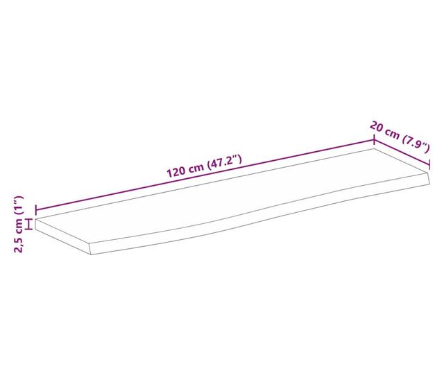 tömör mangófa természetes élű asztallap 120 x 20 x 2,5 cm