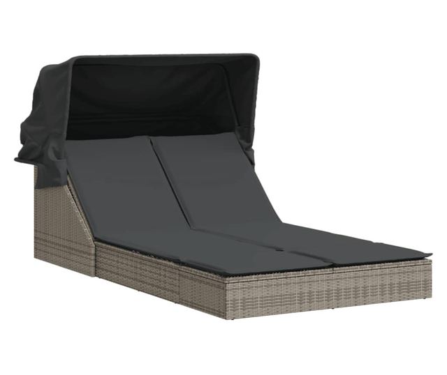 szürke polyrattan dupla napozóágy tetővel és párnával