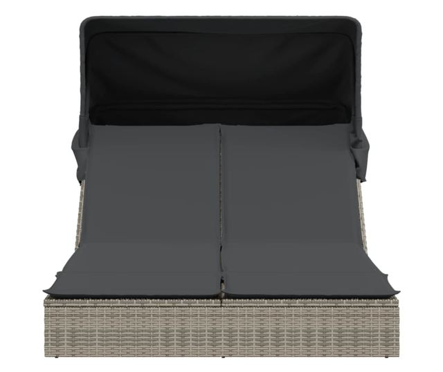 szürke polyrattan dupla napozóágy tetővel és párnával