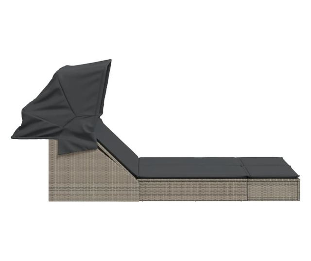 szürke polyrattan dupla napozóágy tetővel és párnával