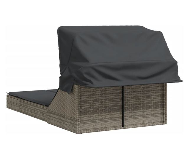 szürke polyrattan dupla napozóágy tetővel és párnával