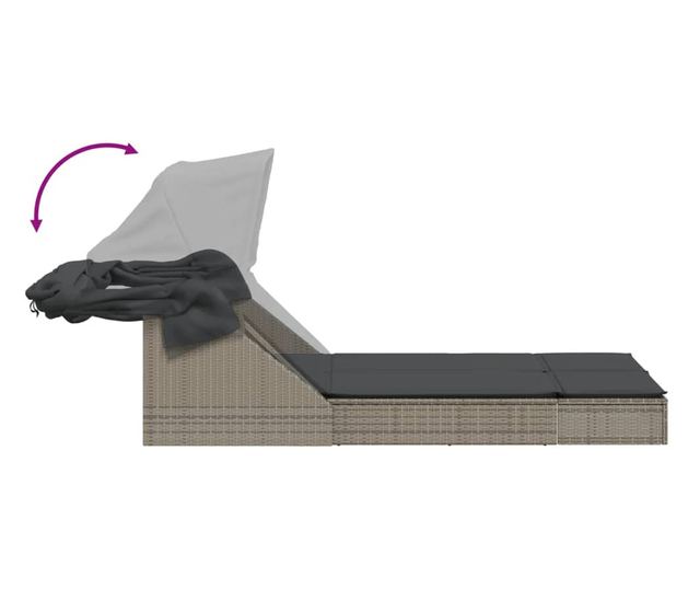 szürke polyrattan dupla napozóágy tetővel és párnával