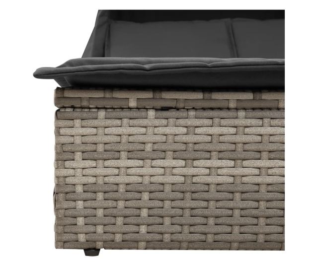 szürke polyrattan dupla napozóágy tetővel és párnával