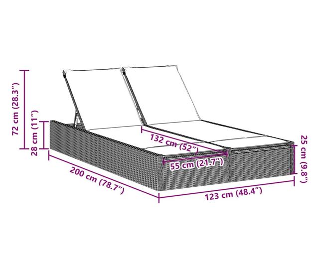 bézs polyrattan dupla napozóágy párnával
