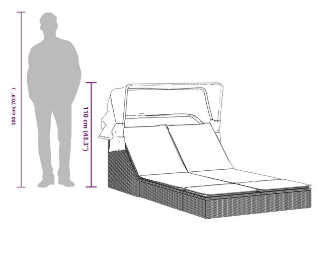 szürke polyrattan dupla napozóágy tetővel és párnával