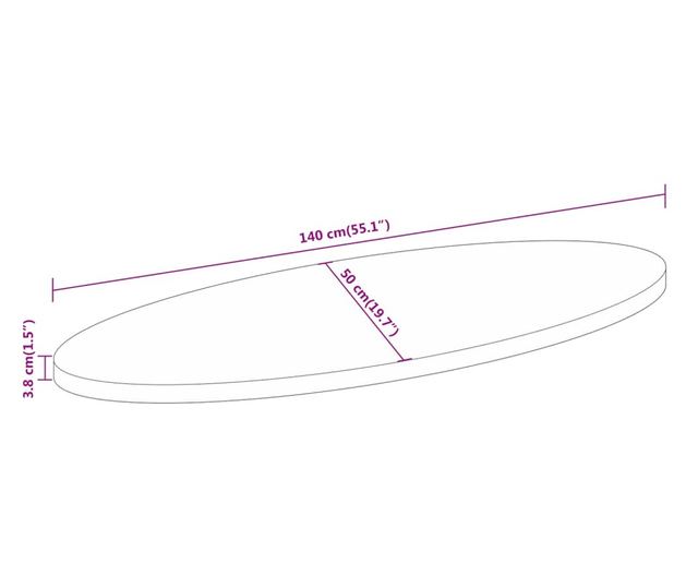 tömör nyers mangófa ovális asztallap 140 x 50 x 3,8 cm