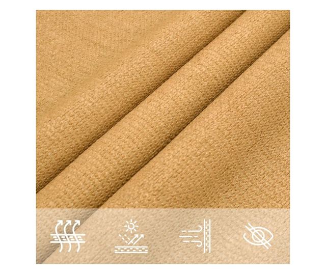 homokszínű négyszögletű HDPE napvitorla 160 g/m² 3,5x5 m