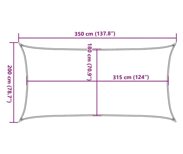 világosszürke négyszögletű HDPE napvitorla 160 g/m² 2 x 3,5 m