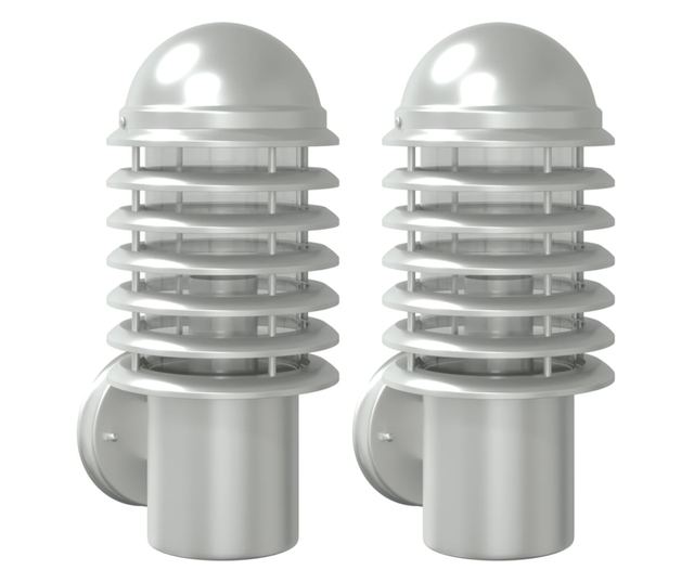 2 db ezüstszínű rozsdamentes acél kültéri falilámpa