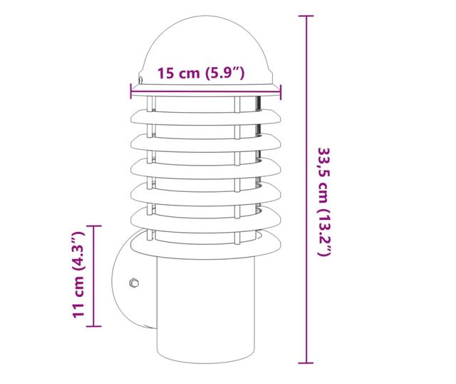 2 db ezüstszínű rozsdamentes acél kültéri falilámpa