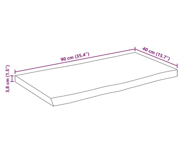 tömör mangófa természetes élű asztallap 90 x 40 x 3,8 cm