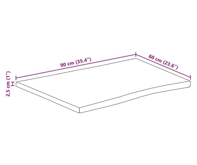 tömör akácfa téglalap alakú asztallap 90x60x2,5 cm