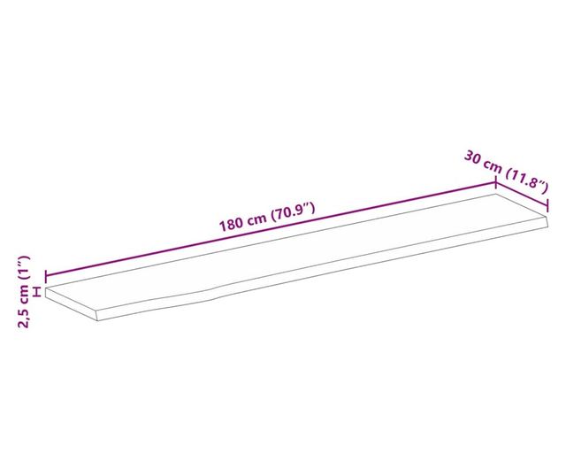 tömör mangófa asztallap természetes éllel 180 x 30 x 2,5 cm