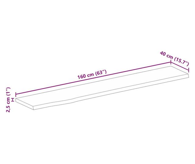 tömör mangófa természetes élű asztallap 160 x 40 x 2,5 cm