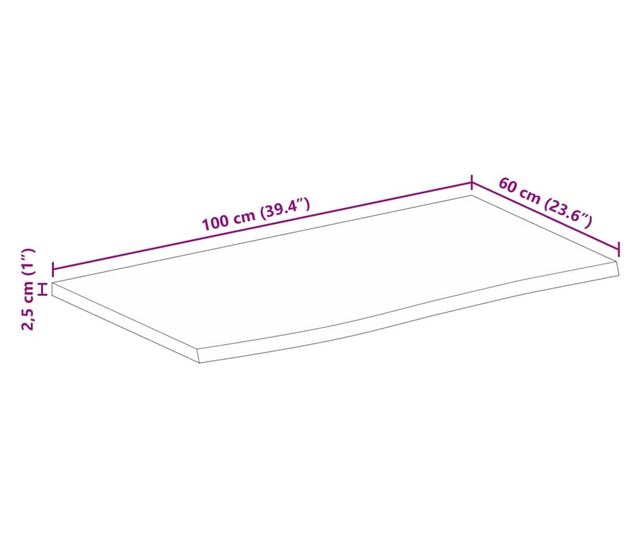 tömör mangófa természetes élű asztallap 100 x 60 x 2,5 cm