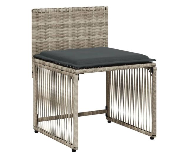 7 részes világosszürke polyrattan kerti étkezőszett párnával