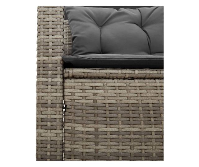 L-alakú szürke polyrattan kerti kanapé asztallal és párnákkal