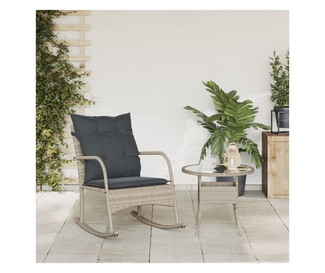 szürke polyrattan kerti hintaszék párnákkal