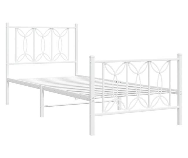 fehér fém ágykeret fej- és lábtámlával 90 x 190 cm