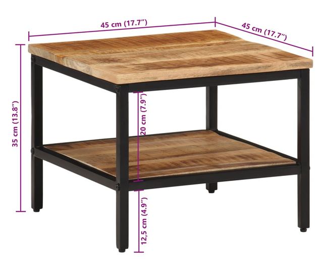 tömör nyers mangófa dohányzóasztal 45 x 45 x 35 cm