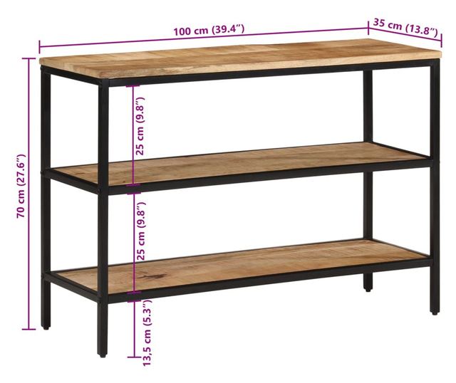 tömör nyers mangófa tálalóasztal 100 x 35 x 70 cm