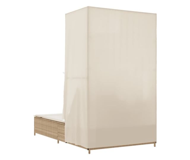 bézs polyrattan dupla napozóágy tetővel és függönyökkel