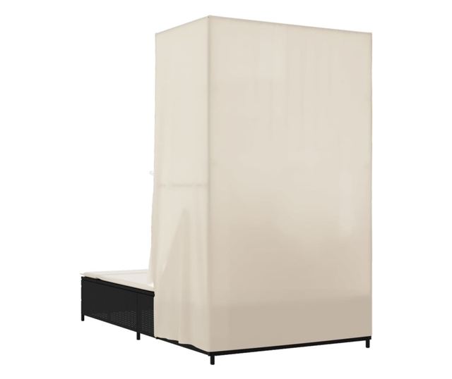 fekete polyrattan dupla napozóágy tetővel és függönnyel