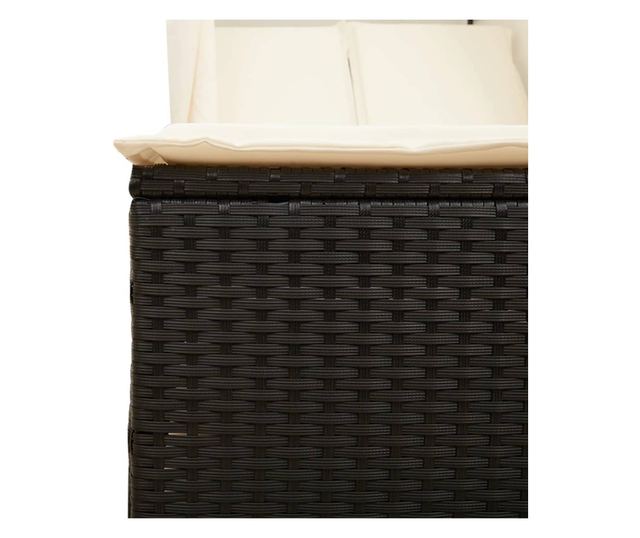 fekete polyrattan dupla napozóágy tetővel és függönnyel