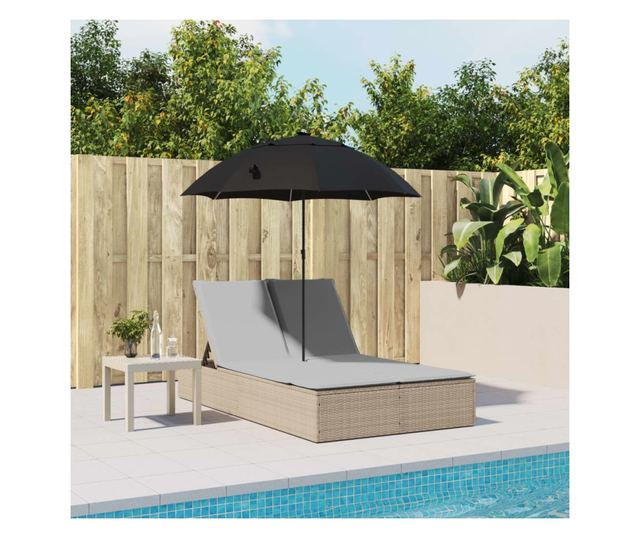 bézs polyrattan dupla napozóágy párnákkal és napernyővel