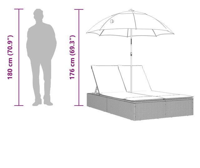 bézs polyrattan dupla napozóágy párnákkal és napernyővel