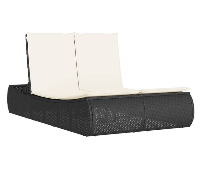 fekete polyrattan dupla napozóágy párnával