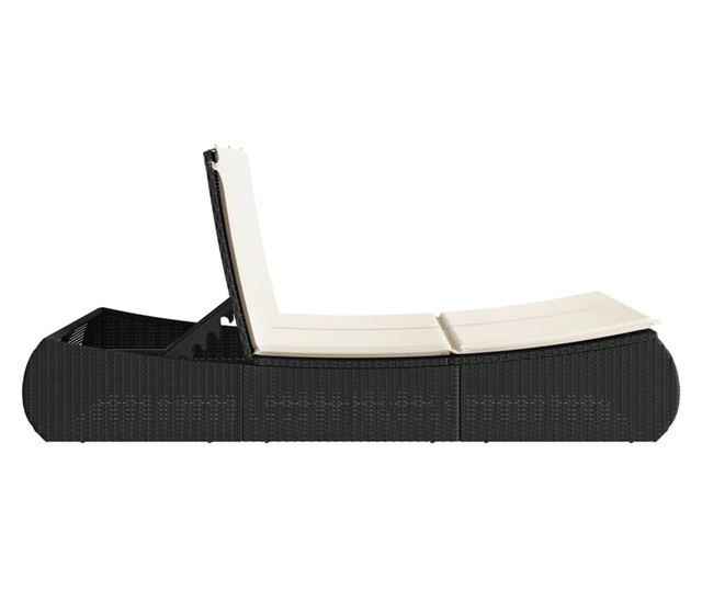 fekete polyrattan dupla napozóágy párnával