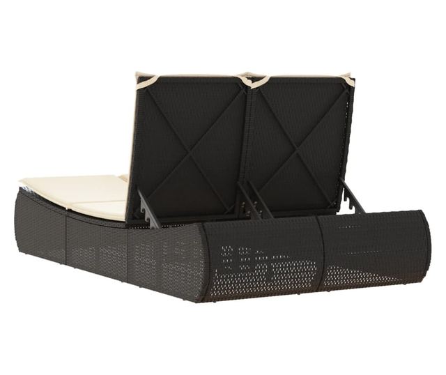 fekete polyrattan dupla napozóágy párnával