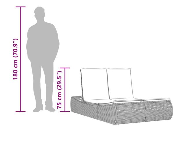 fekete polyrattan dupla napozóágy párnával