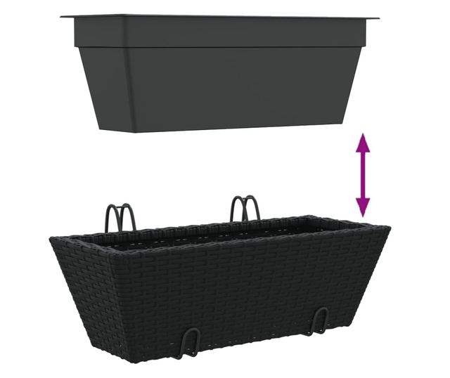 2 db fekete polyrattan növénytartó horoggal